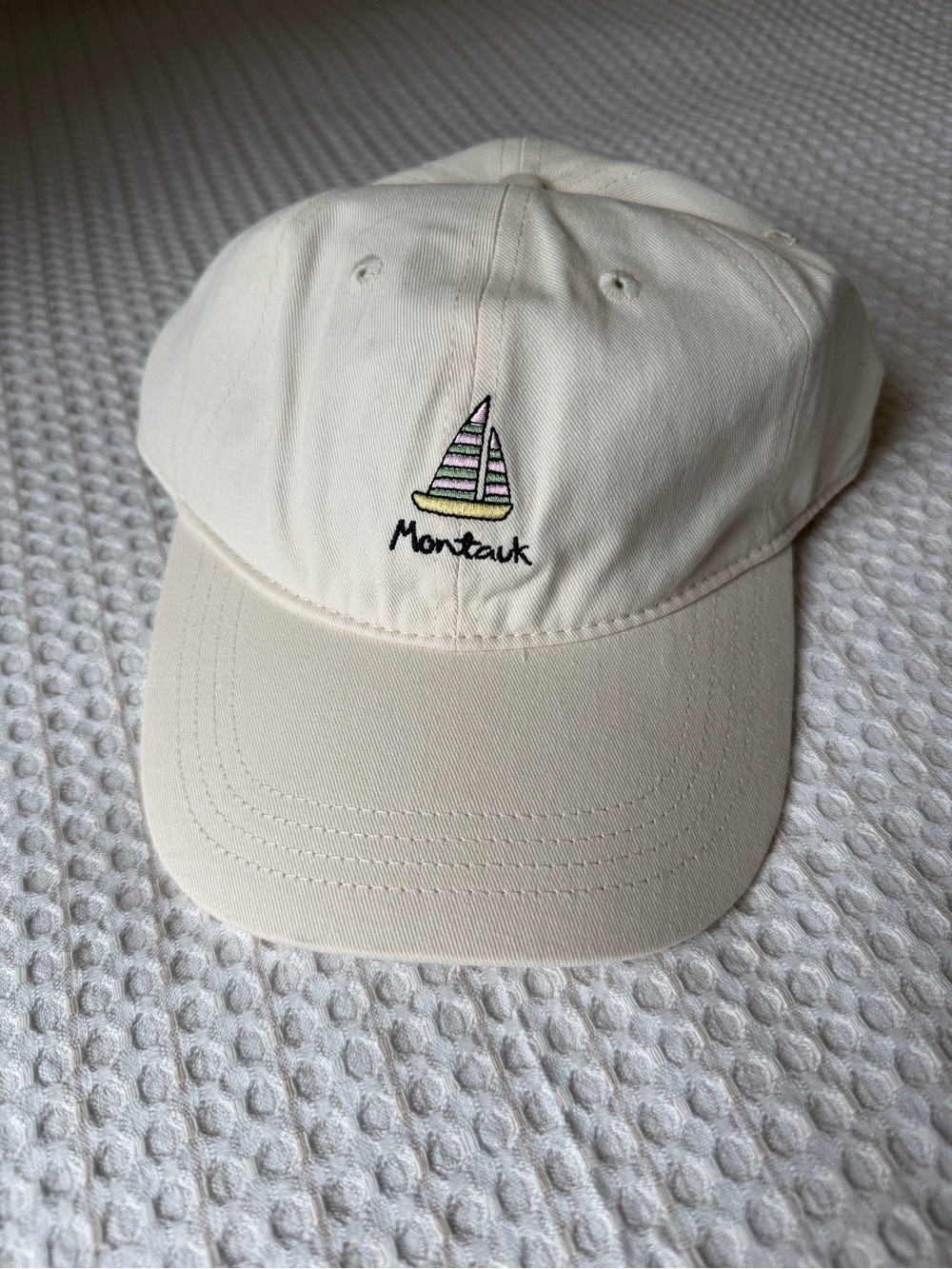 Montauk Embroidered Sailboat Baseball Cap - Cream